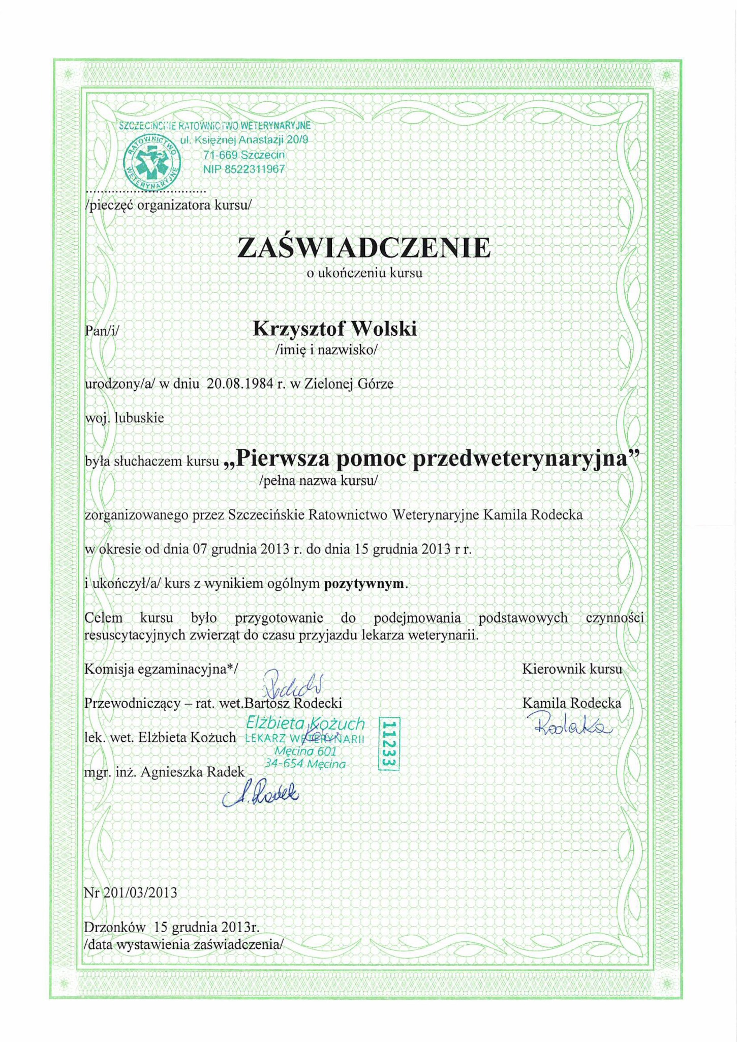 Kurs 'Pierwsza pomoc przedweterynaryjna'