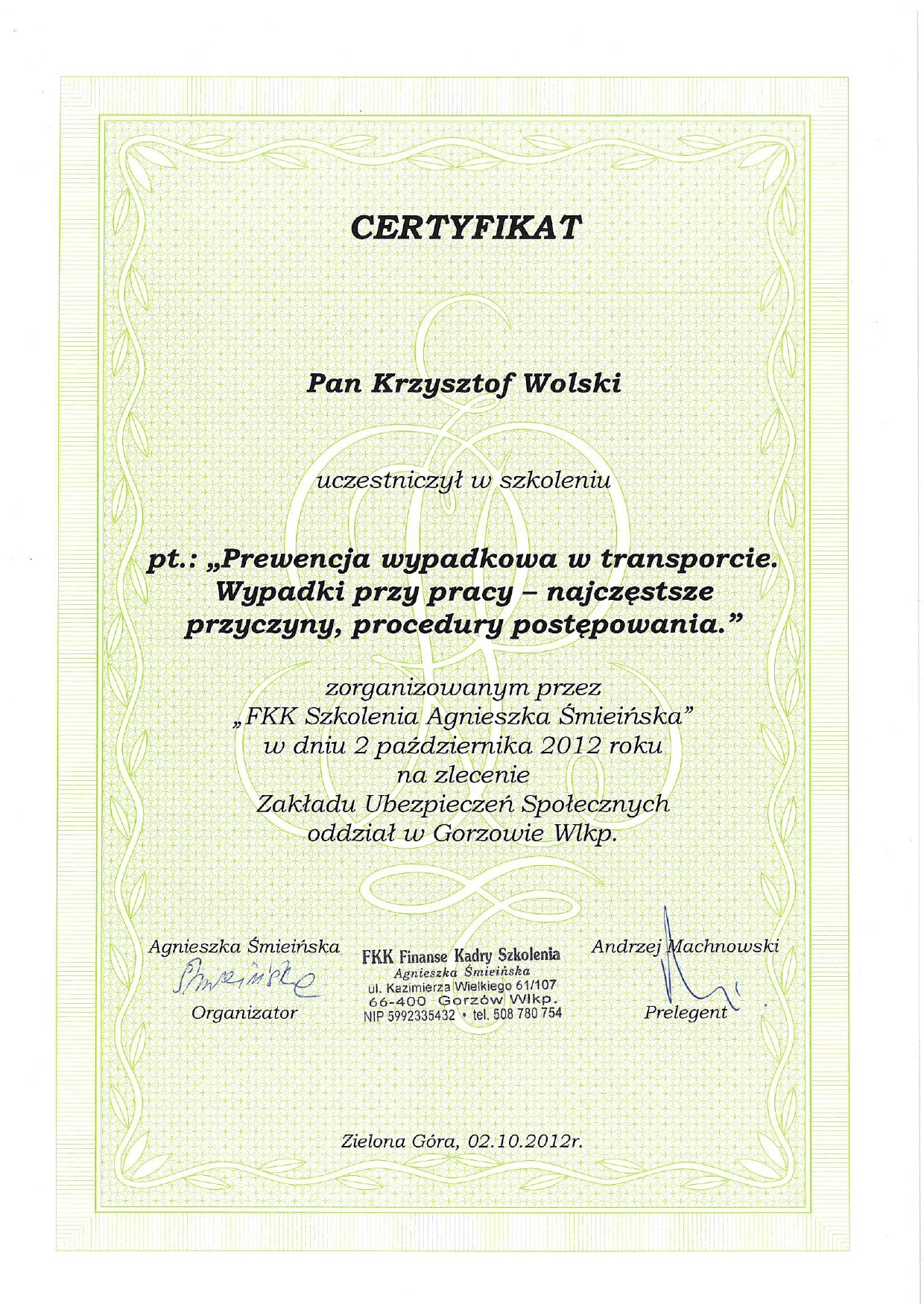 Kurs 'Prewencja wypadkowa w transporcie'