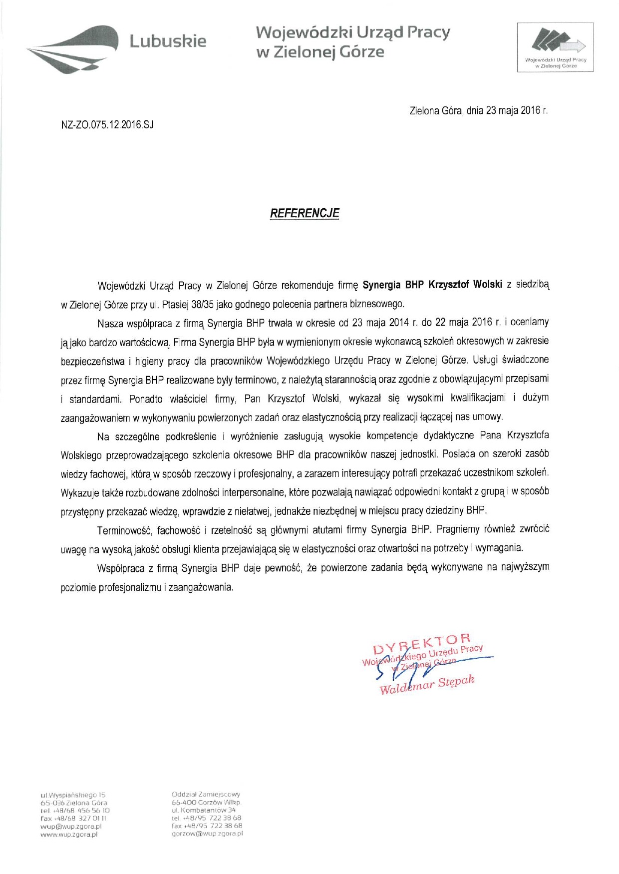 Referencje: Wojewódzki Urząd Pracy