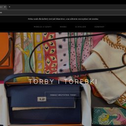Codingmaks Maksym Zabavchuk - Zrzut ekranu strony internetowej z ofertą torebek damskich. Widoczne luksusowe marki, takie jak Hermes i Burberry, oraz hasło: 'Torby i torebki'.
