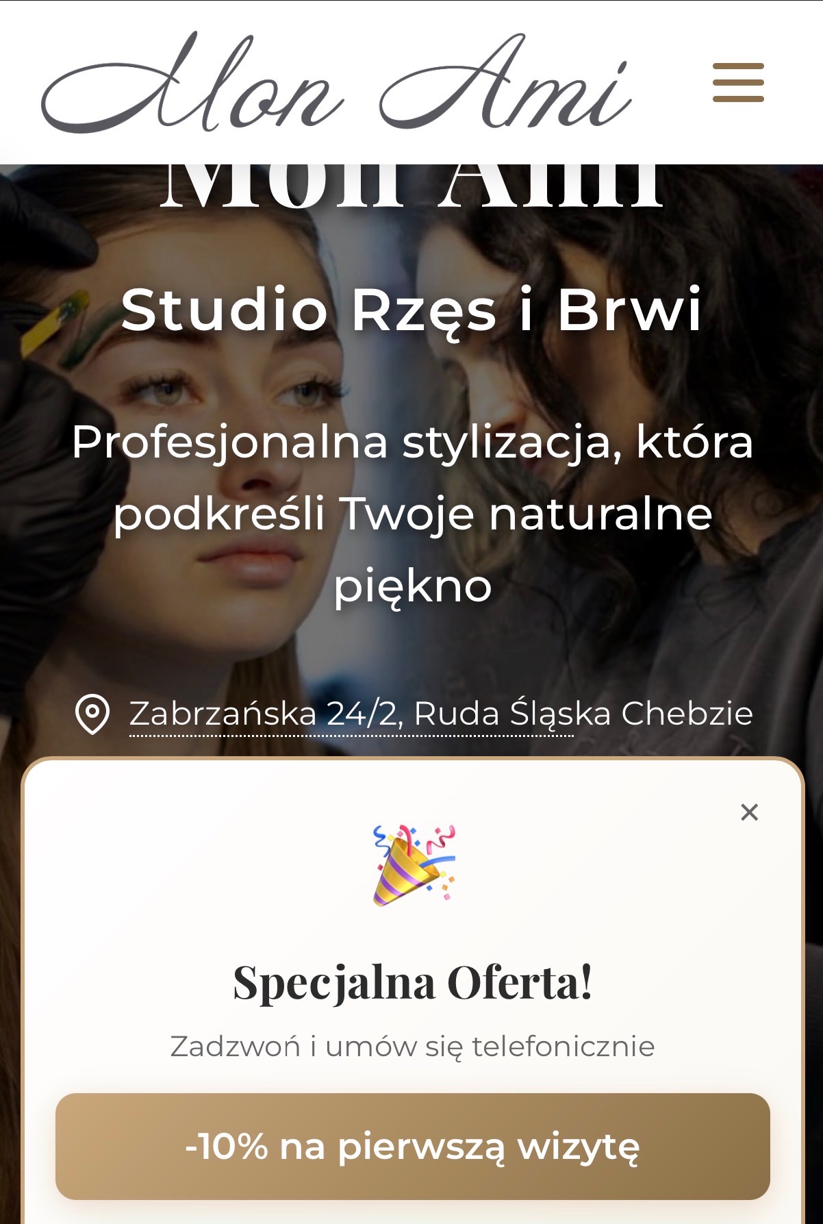 Studio rzęs i brwi 'Alon Ami' w Rudzie Śląskiej Chebziu. Oferta specjalna: -10% na pierwszą wizytę. Profesjonalna stylizacja podkreślająca naturalne piękno.