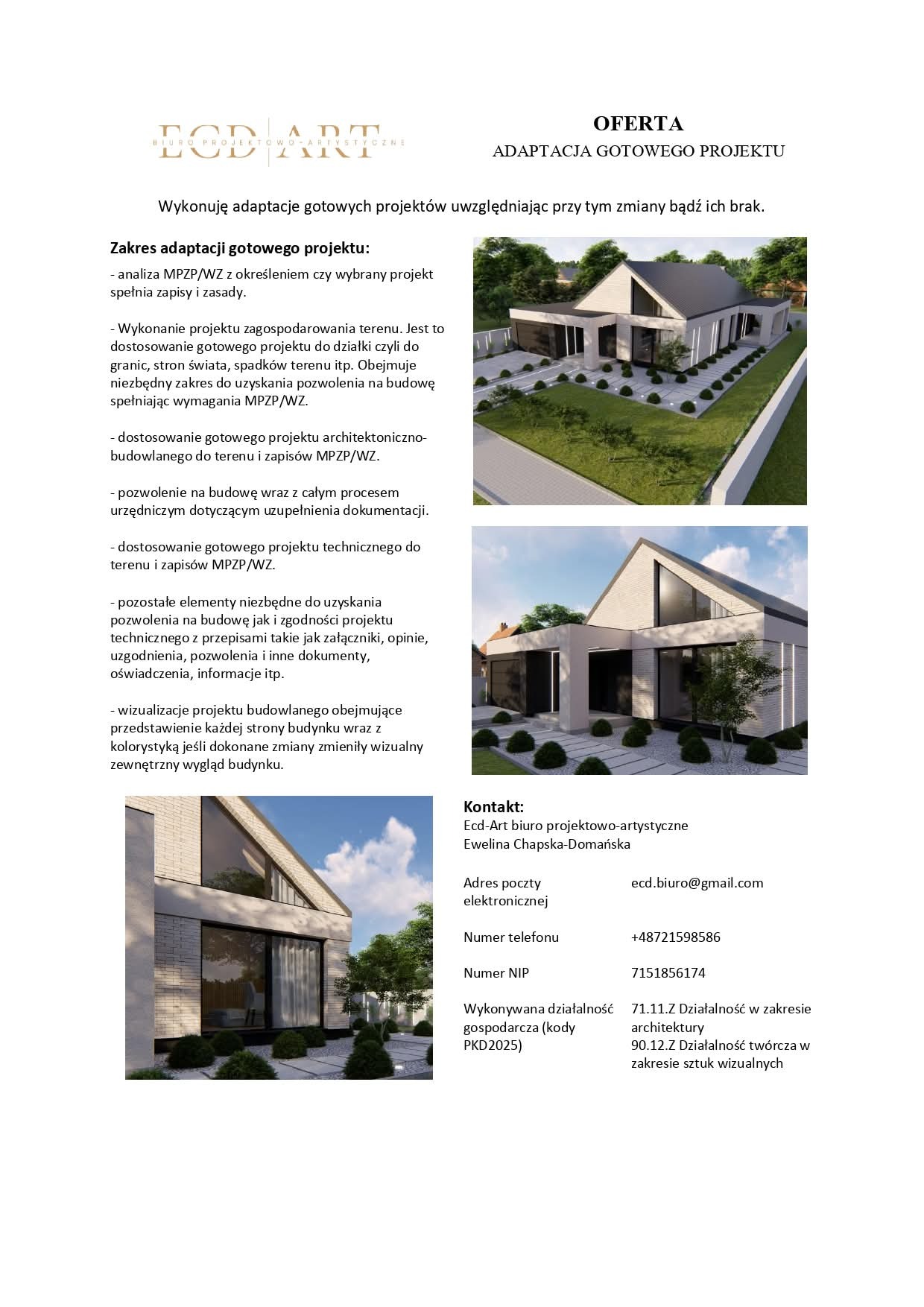 Oferta adaptacji gotowego projektu z wizualizacją nowoczesnego domu jednorodzinnego z płaskim dachem i dużymi przeszkleniami, otoczonego zielenią. Minimalistyczny design.