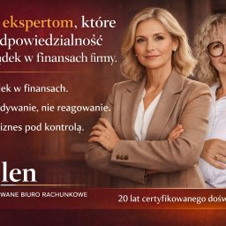 VAJLEN SPÓŁKA Z OGRANICZONĄ ODPOWIEDZIALNOŚCIĄ - Profesjonalny portret dwóch kobiet, ekspertek finansowych, na tle biura. Tekst: Zaufaj ekspertom, porządek w finansach, przewidywanie, Twój biznes pod kontrolą. Vajlen.