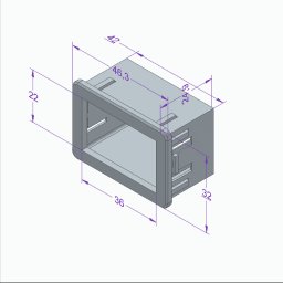 Semi 3D - Techniczny rysunek 3D szarego, prostokątnego elementu z zaznaczonymi wymiarami w milimetrach, prezentowany w perspektywie izometrycznej na jasnym tle.