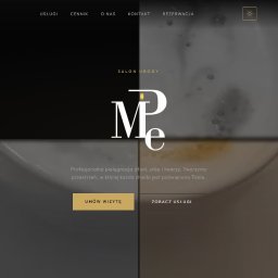 Wojciech Mistewicz - Elegancki layout strony internetowej salonu urody z logo 'MP', hasłem o pielęgnacji dłoni, stóp i twarzy oraz przyciskami 'Umów wizytę' i 'Zobacz usługi'.