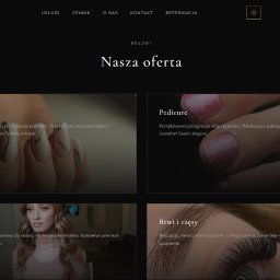 Wojciech Mistewicz - Strona internetowa salonu kosmetycznego prezentująca ofertę: manicure, pedicure, makijaż i stylizację brwi i rzęs. Ciemna kolorystyka, elegancki design, profesjonalne zdjęcia.