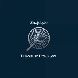 Znajde.to - Stylizowana grafika przedstawiająca odcisk palca z lupą na ciemnoniebieskim tle. Nad nim napis 'Znajdę.to', pod nim 'Prywatny Detektyw'.