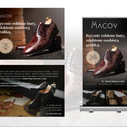 Kompleksowa realizacja dla marki Macov. Projekt logo, autorskie grafiki do grawerowania oraz projekt strony www z dedykowanym konfiguratorem obuwia