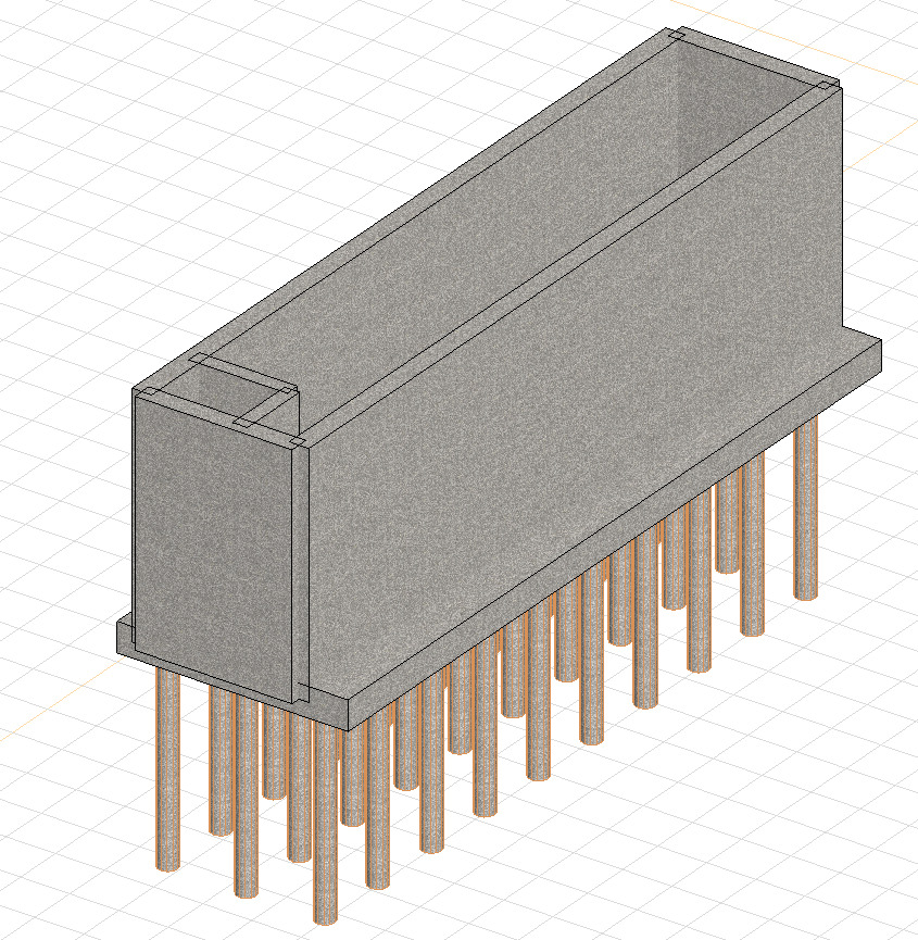 Szary, prostokątny element z rzędem metalowych pinów na siatce, przypominający złącze elektroniczne lub element konstrukcyjny w projekcie inżynieryjnym.