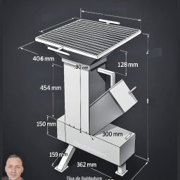 Prszem&Slav - Schemat techniczny spawanej konstrukcji metalowej z wymiarami, na ciemnym tle. Widoczny profil osoby w lewym dolnym rogu. Napis 'Tips de Soldadura'.