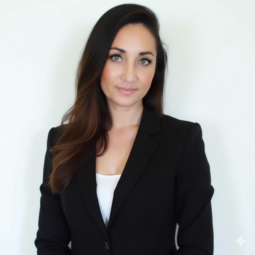 Portret kobiety w czarnej marynarce na jasnym tle, prezentującej profesjonalny wizerunek, odpowiedni dla usług księgowych lub kadrowych.