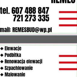REMES - Wizytówka firmy REMES z usługami ogólnobudowlanymi: elewacje, podbitka, szpachlowanie, malowanie, płyta G-K, murowanie, pokrycia dachowe. Kontakt: tel, mail.