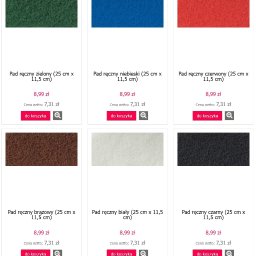 Anton Redko - Zestaw sześciu padów ręcznych o wymiarach 25x11,5 cm w różnych kolorach: zielonym, niebieskim, czerwonym, brązowym, białym i czarnym. Prezentacja produktu z ceną i opcją zakupu.