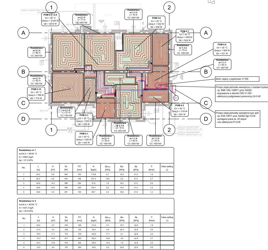 Przykładowy projekt ogrzewania podłogowego