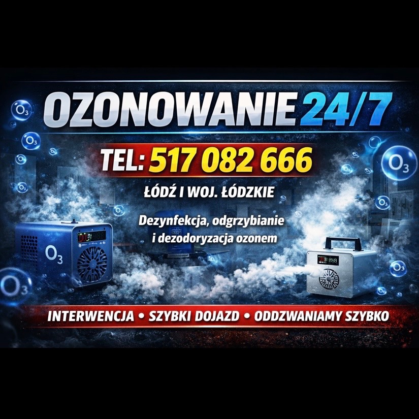 Ozonowanie 24/7 w Łodzi i woj. łódzkim. Dezynfekcja, odgrzybianie i dezodoryzacja ozonem. Interwencja, szybki dojazd, oddzwaniamy szybko. Tel: 517 082 666.