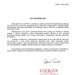 Referencje z Biura Tłumaczeń LOQUAX, Lublin