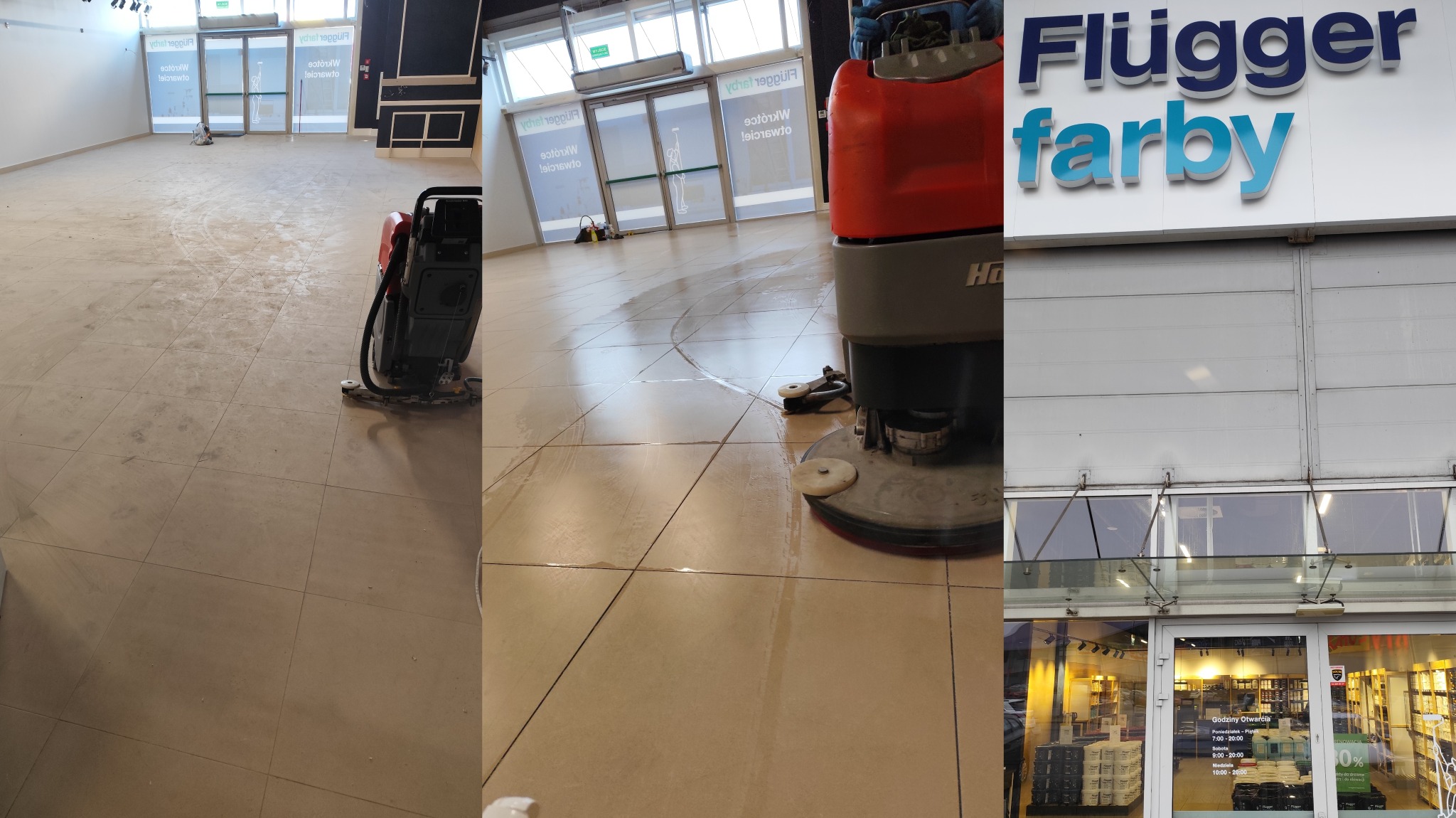 Sprzątanie lokalu w centrum handlowym Europa Centralna dla firmy Flugger Farby