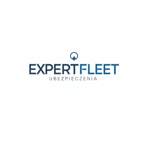Logo ExpertFleet Ubezpieczenia: granatowy napis z symbolem góry nad nazwą, na białym tle. Minimalistyczny design.