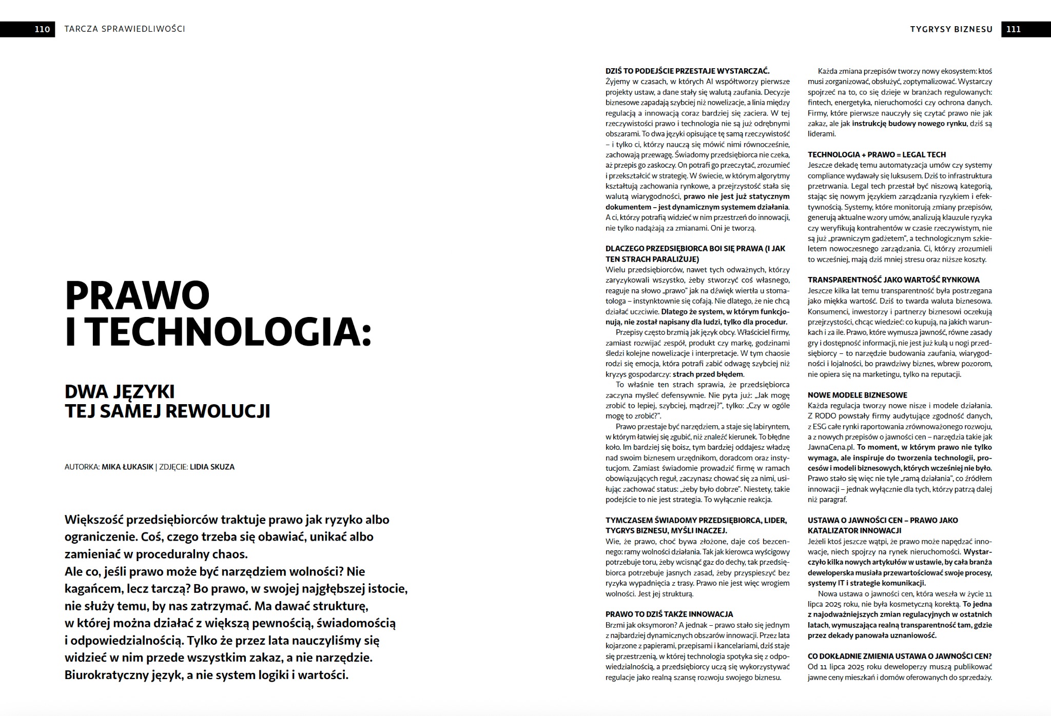 Artykuł o prawie i technologii, podkreślający ich wzajemne powiązania i wpływ na biznes, z akcentem na innowacje i adaptację do zmian regulacyjnych.
