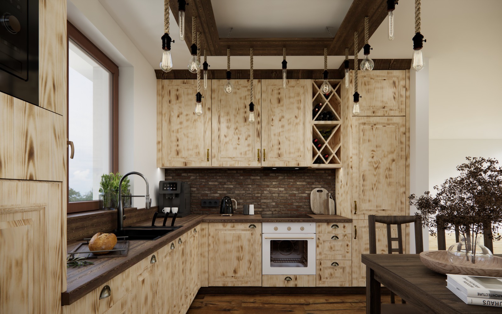 Wizualizacja kuchni z litego drewna