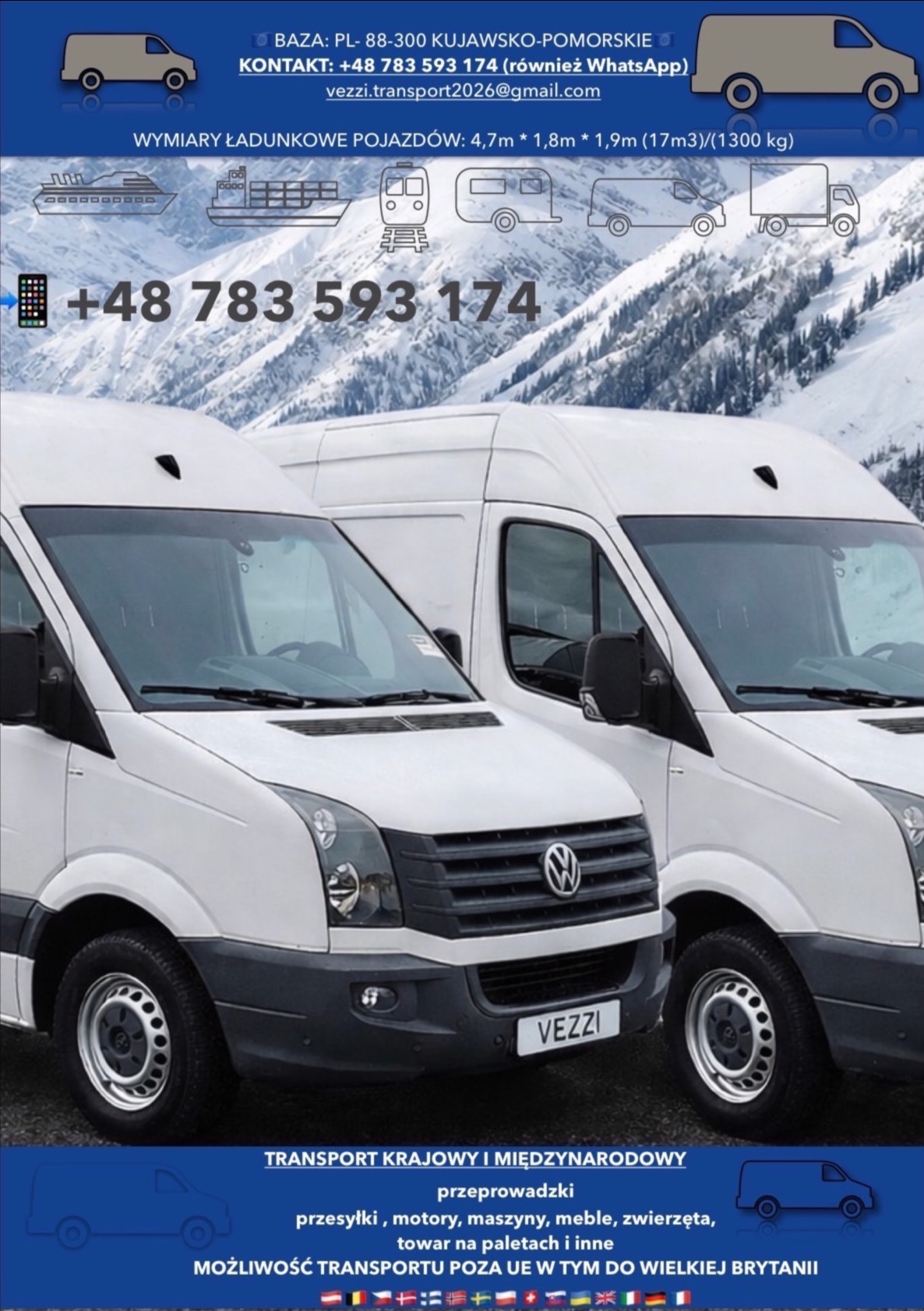 Transport towarowy DMC 3,5t krajowy i miedzynarodowy