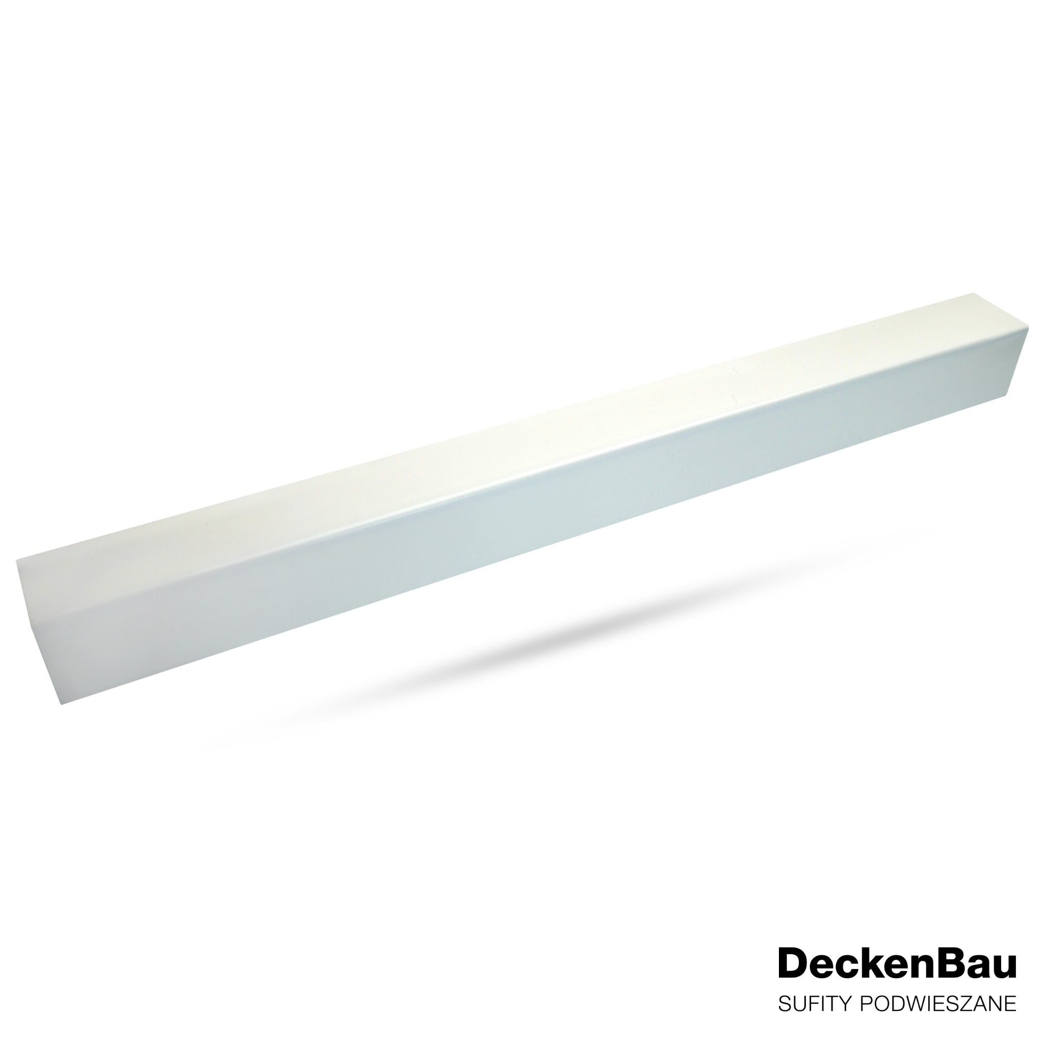 Profil sufitowy DeckenBau, biały, prostokątny, z widocznym cieniem, na białym tle. Element dekoracyjny sufitu podwieszanego.