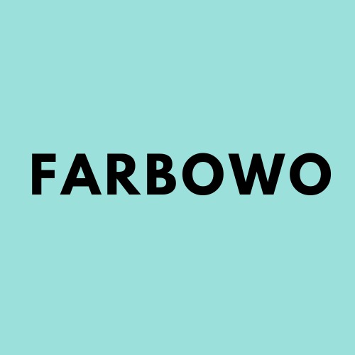 Logo firmy FARBOWO z Katowic na jednolitym, turkusowym tle. Prosty, czytelny napis w kolorze czarnym. Minimalistyczny design.