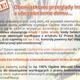 ELECTRO - SMART INSTALACJE ELEKTRYCZNE - USŁUGI Zbigniew Piotrowski - Informacja o obowiązkowych przeglądach instalacji elektrycznych i piorunochronnych co 5 lat, zgodnie z prawem budowlanym, w kontekście ubezpieczenia domu.