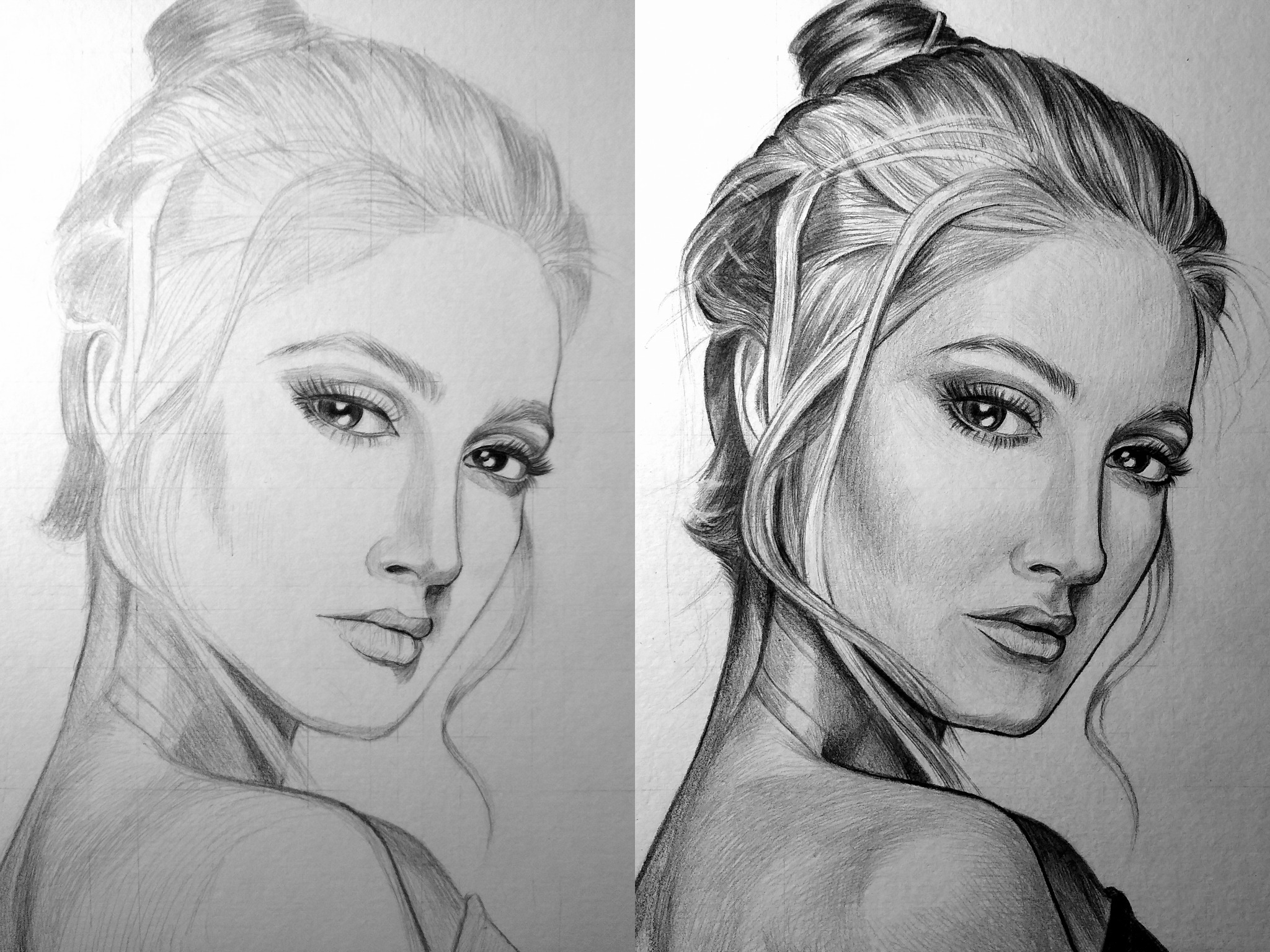 Etapy powstawania portretu — od szkicu do finalnej wersji. Możliwość drobnych korekt na etapie realizacji.