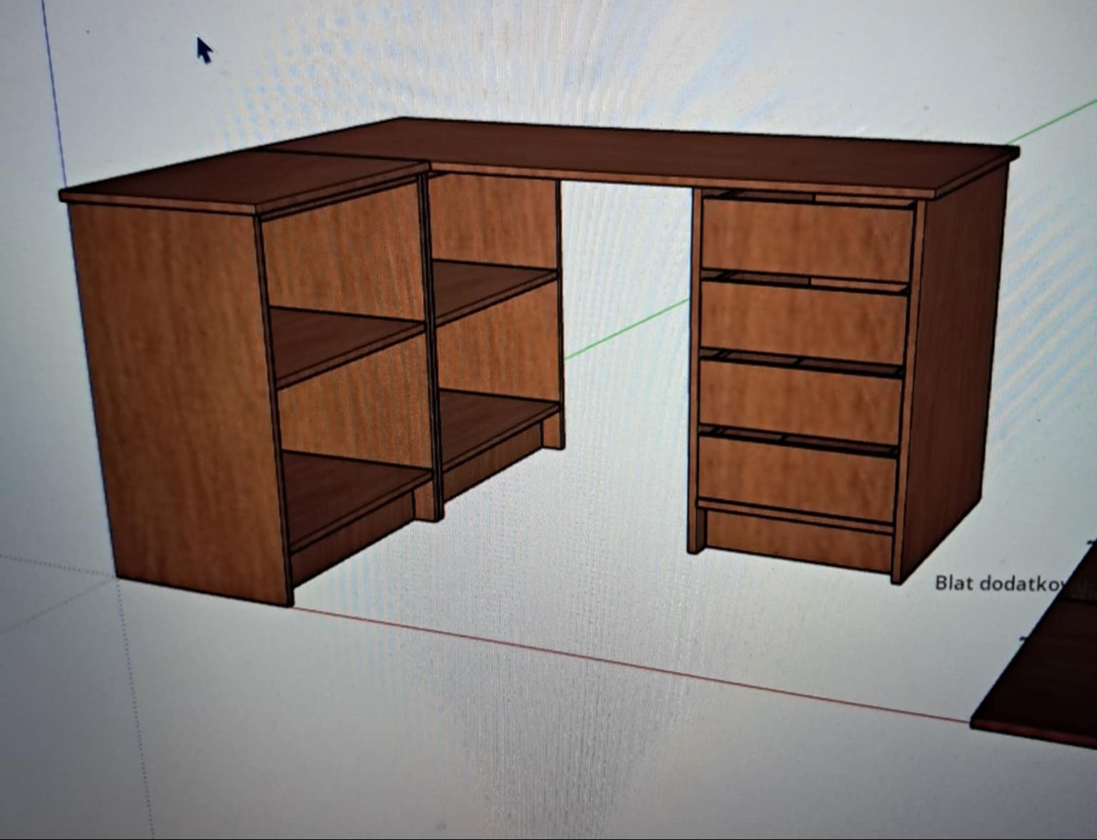 Projekt biurka dostosowany do potrzeb klienta.