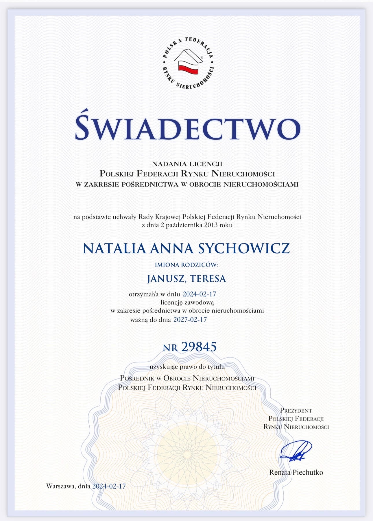 Licencja PFRN nr 29845