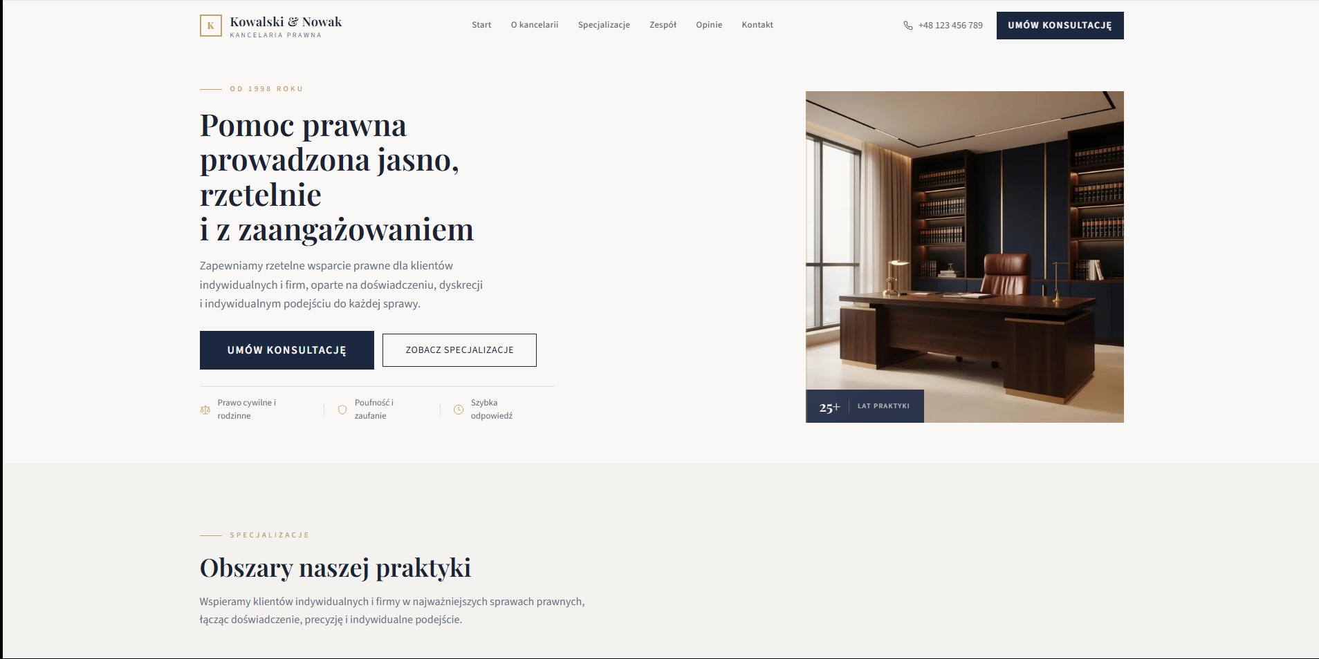 Przykładowy pojekt strony internetowej dla kancelari prawniczej,