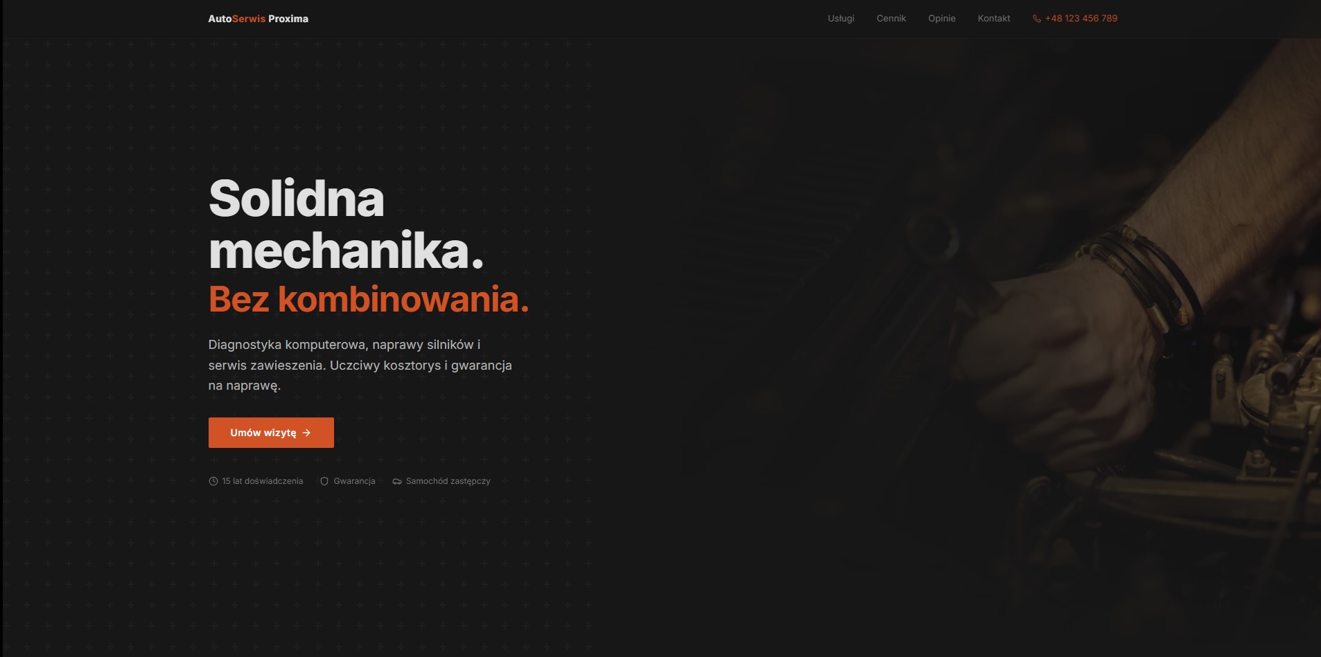 Przykładowy projekt strony internetowej dla mechanika samochodowego.