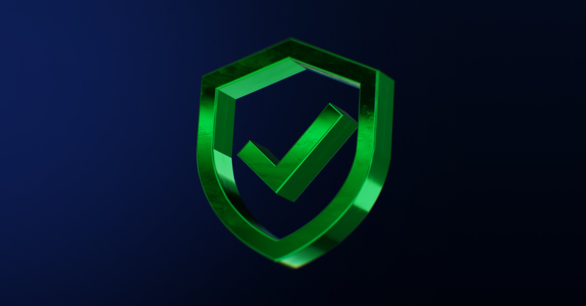 Zielona ikona tarczy z symbolem akceptacji na ciemnym tle. Symbolizuje bezpieczeństwo i ochronę danych w kontekście usług IT.