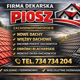 PIOTR SZCZUTKOWSKI - Baner reklamowy firmy dekarskiej z Zachodniopomorskiego. Oferta obejmuje nowe dachy, więźby, pokrycia, obróbki blacharskie i montaż okien dachowych. Kontakt telefoniczny.