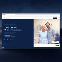 hanula creative - Strona internetowa gabinetu stomatologicznego Dental Ferencz na ekranie komputera. Widoczny uśmiechnięty personel medyczny i hasło: Twój Uśmiech W Dobrych Rękach.