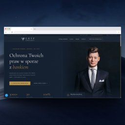 hanula creative - Strona internetowa kancelarii prawnej Gryf, specjalizującej się w sporach z bankami, wyświetlona w przeglądarce. Widoczny prawnik w garniturze i hasło 'Ochrona Twoich praw'.