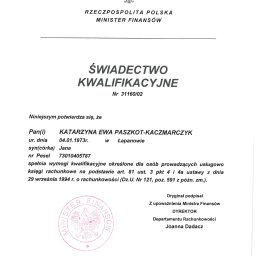 TaxOwl spółka z ograniczoną odpowiedzialnością - Certyfikat Ministerstwa Finansów