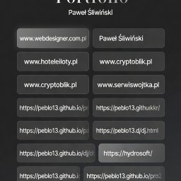 Pawel Sliwinski - Portfolio web designera Pawła Śliwińskiego z adresami stron internetowych, w tym webdesigner.com.pl, hoteleiloty.pl, cryptoblik.pl i inne projekty.