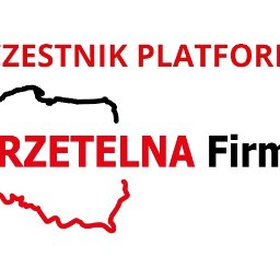 Progress Consulting - Grafika z czerwonym napisem 'UCZESTNIK PLATFORMY' i 'RZETELNA Firma', gdzie 'RZETELNA' jest na tle czerwonego konturu Polski z czarnym obrysem, na białym tle.