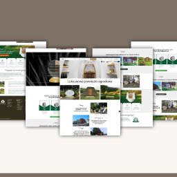 Paulina Grudnik - Prezentacja kilku stron internetowych z ofertą luksusowych piwniczek ogrodowych. Układ stron w formie wachlarza, z widocznymi detalami projektów i treści.