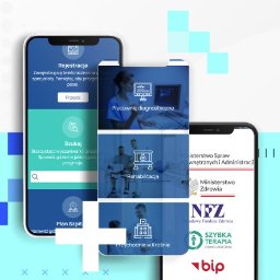 REFIX Daniel Markowski - Prezentacja responsywnej strony internetowej szpitala na smartfonach, z widocznymi sekcjami rejestracji, diagnostyki, rehabilitacji i informacjami o partnerach.