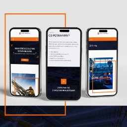 REFIX Daniel Markowski - Prezentacja responsywnej strony www na trzech smartfonach, z widocznymi elementami interfejsu i zdjęciami z realizacji. Minimalistyczny design z akcentami pomarańczowymi.