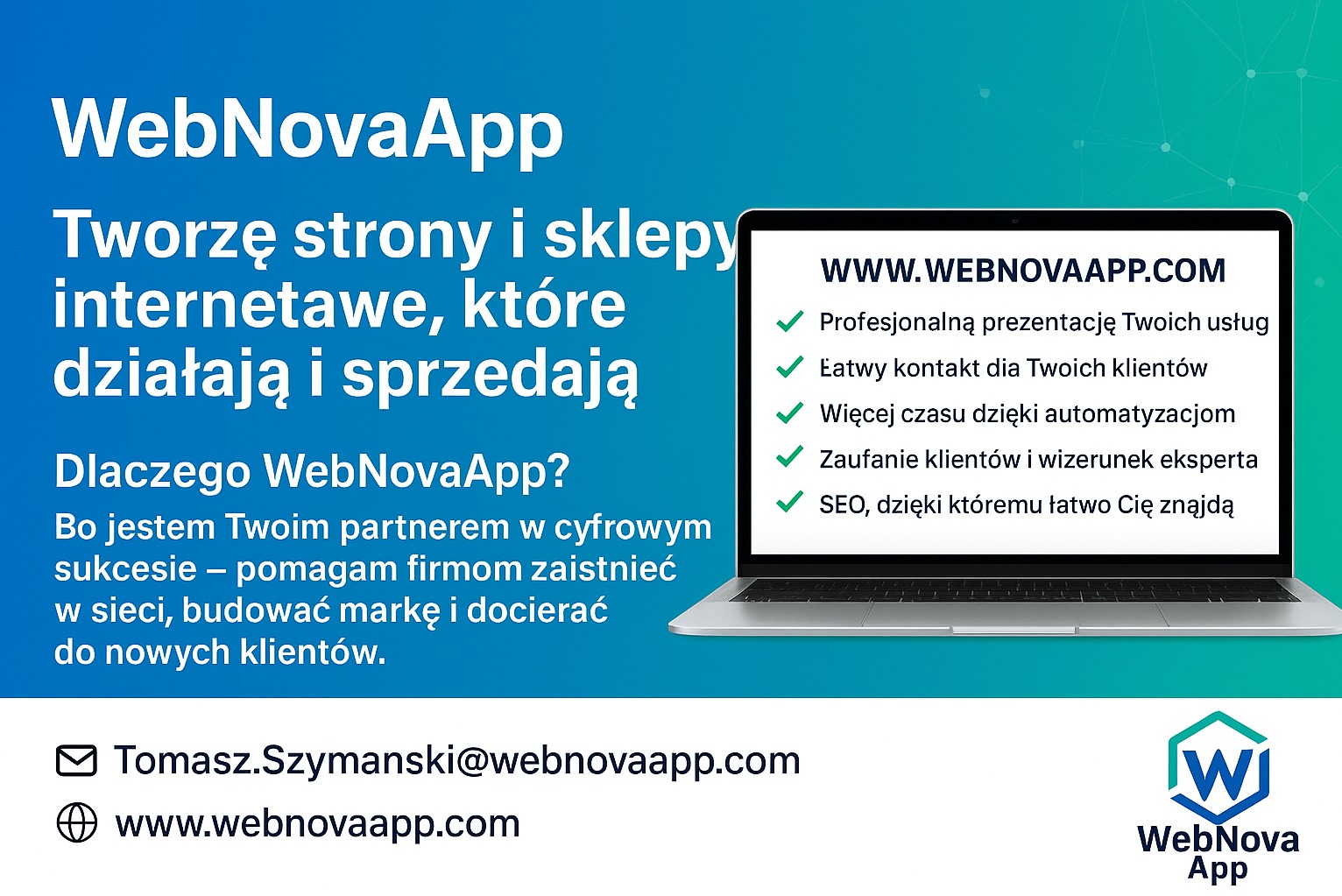 WebNovaApp: Tworzenie stron i sklepów internetowych, które działają i sprzedają. Profesjonalna prezentacja, łatwy kontakt, automatyzacja, zaufanie, SEO.