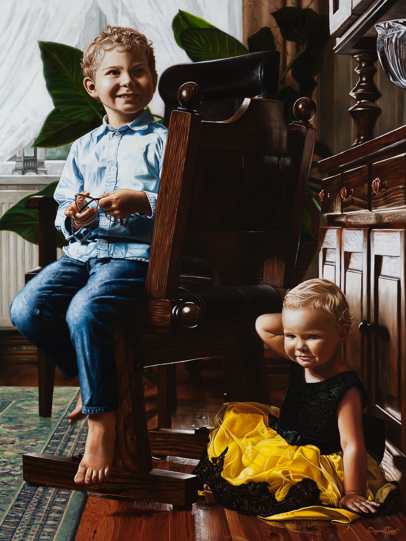 Olejny portret dzieci, 120x90 cm