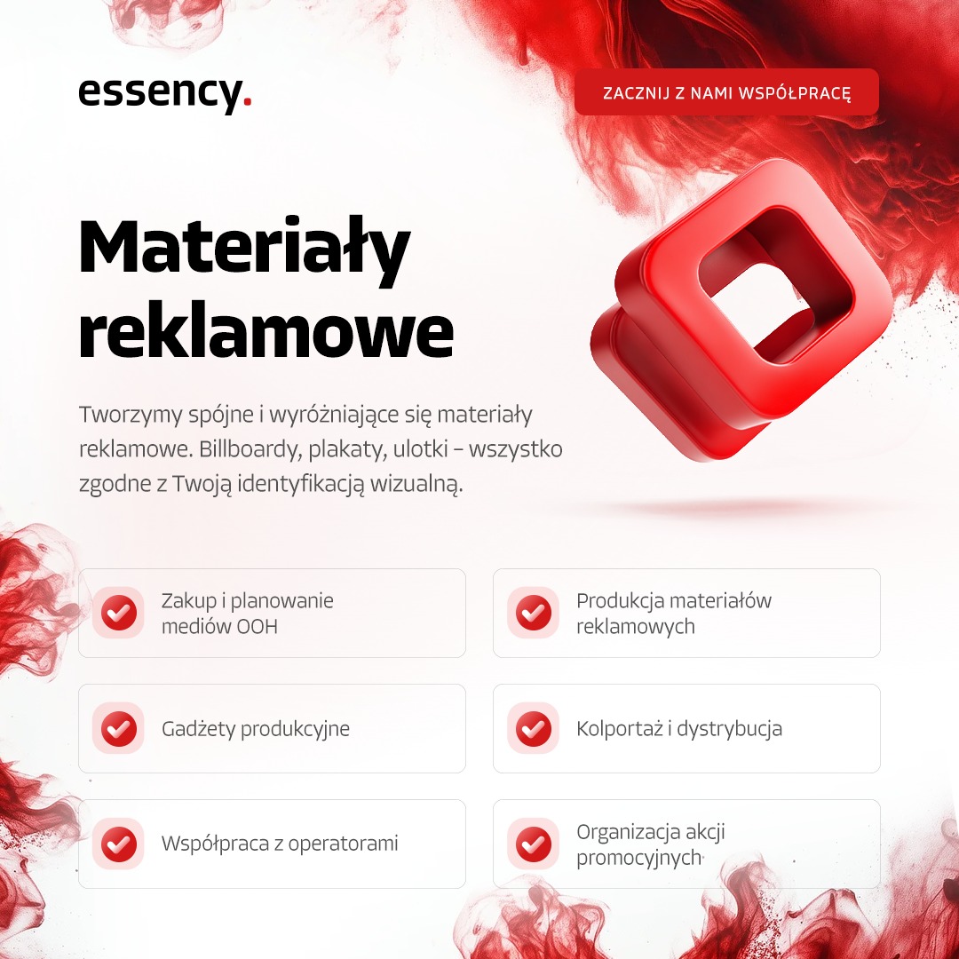 Materiały reklamowe: billboardy, plakaty, ulotki, gadżety produkcyjne, kolportaż i dystrybucja, zakup mediów OOH, współpraca z operatorami, organizacja akcji promocyjnych.