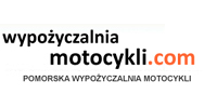 Logo wypożyczalni motocykli z domeną motocykli.com, czarny tekst na białym tle, pomarańczowe '.com'.