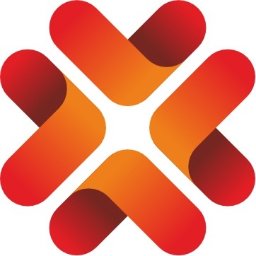 Elemetris Daniel Polens - Abstrakcyjne logo w odcieniach czerwieni i pomarańczy, przypominające czteroramienną gwiazdę lub znak plusa z zaokrąglonymi końcami, na białym tle.
