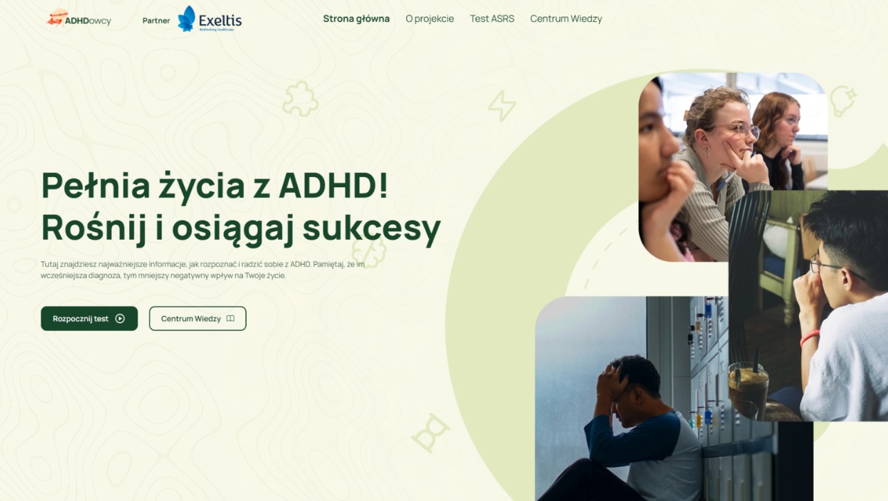 Strona internetowa ADHDowcy stworzona w Warszawie we współpracy z Exeltis Poland. Platforma wspiera osoby z ADHD, łącząc treści z narzędziami edukacyjnymi.