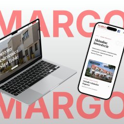 STARCZYNSKI - Laptop i smartfon prezentują stronę internetową firmy budowlanej z ofertą nowoczesnych mieszkań i domów szeregowych na Pomorzu, z widocznym logo firmy.